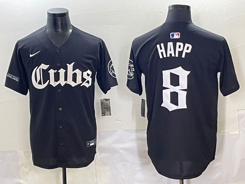Men 2025 Chicago Cubs #8 Happ Black Five generations Joint Name Nike MLB Jersey style 14->cincinnati reds->MLB Jersey